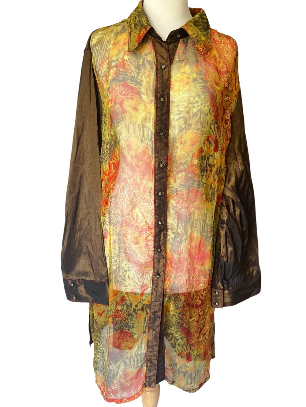 Alain Weiz Sheer Front Silk Button Down Tunic